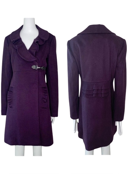 Tibi Jackets & Blazers - TIBI Wool Eggplant Plum Coat With Ruffle Detail and Toggle Closure Size 6